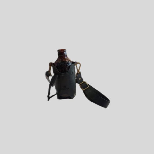 Porta Cerveza Cuero Negro