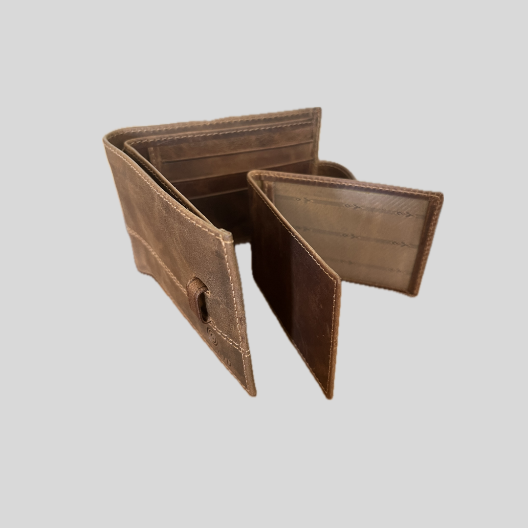 Billetera  Cuero Café Doble Correa de Cierre